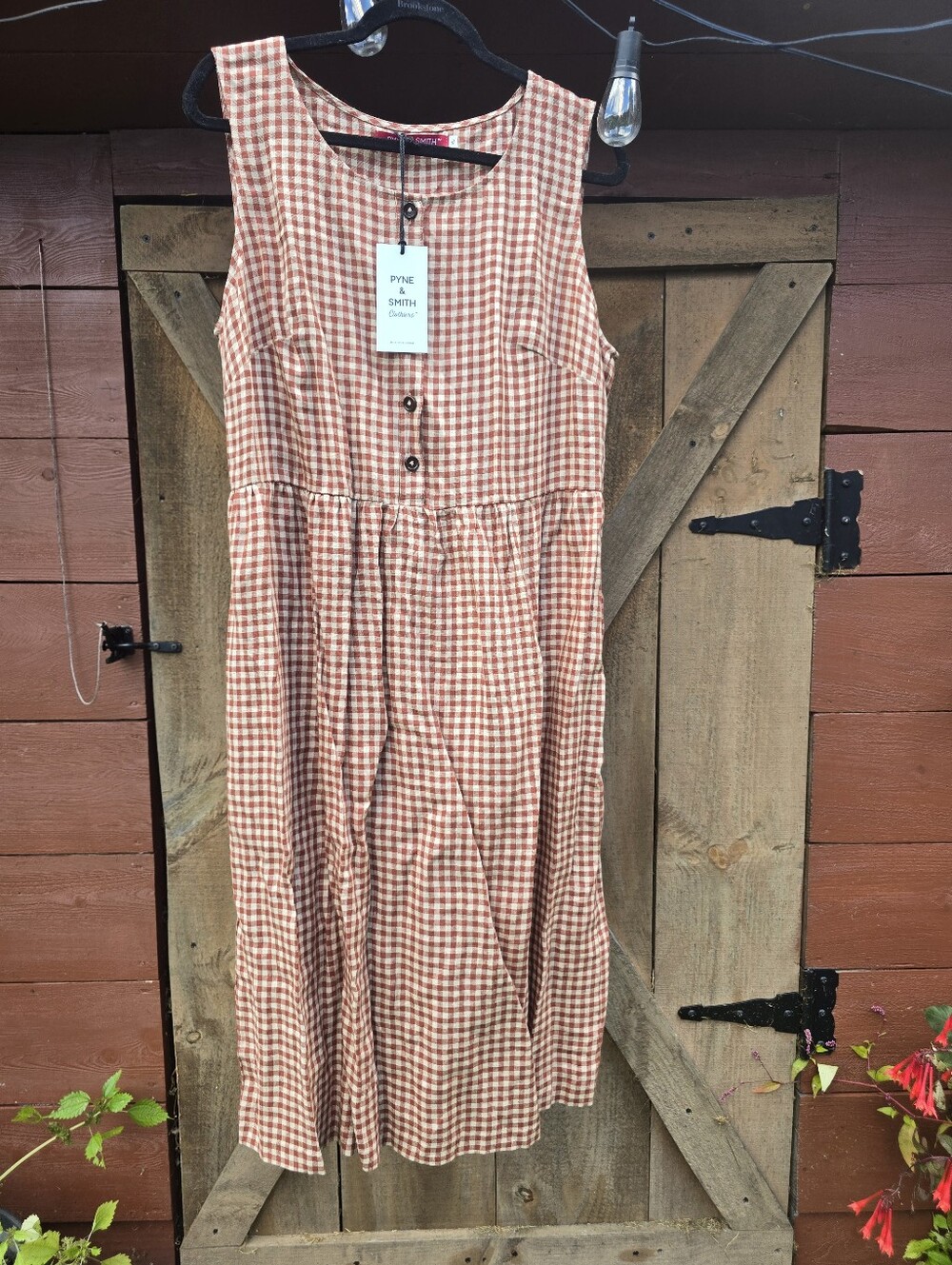 No.24 Sleeveless, button up Linen Dress in Voltaire Check - XL